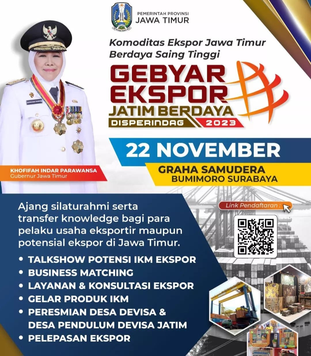 Gebyar Ekspor Jatim Berdaya 2023 di Graha Samudera Bumimoro Surabaya 