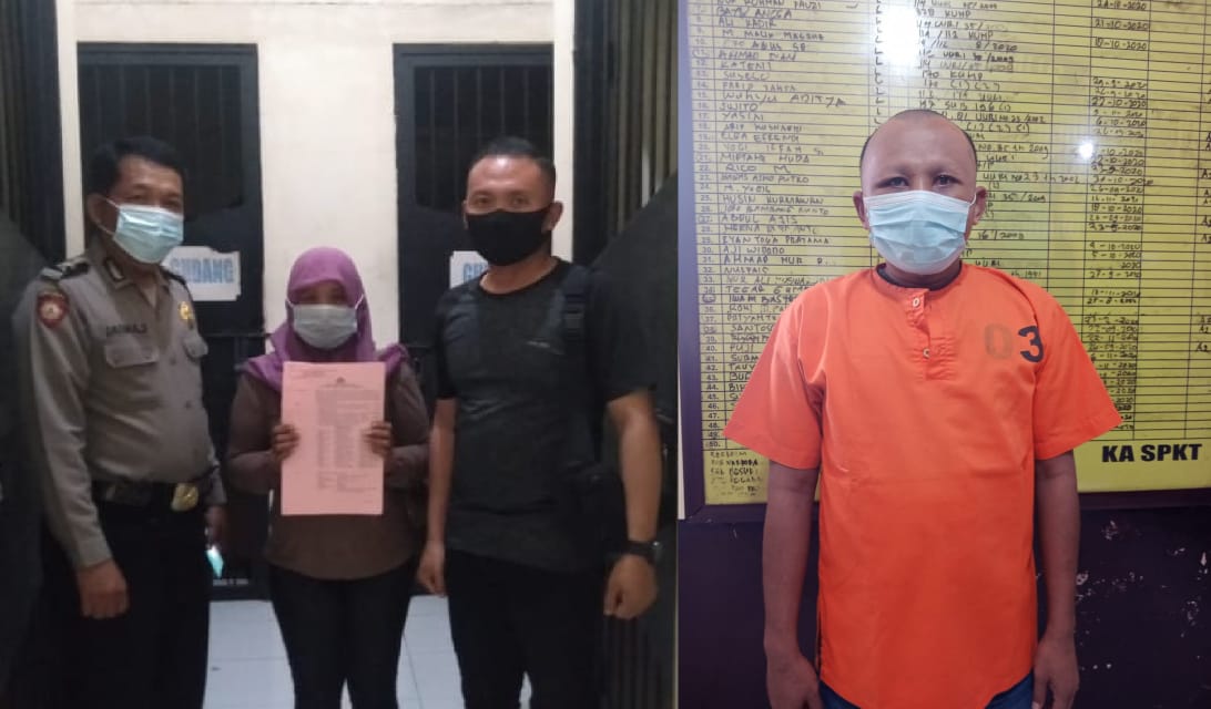 Pasangan suami istri (pasutri) Agus Jupri Adisiswoyo (40) Desa Bakalan, Kecamatan Bululawang, Kabupaten Malang, dan Astri Hasanah (35) warga Karangsono, Kecamatan Ngunut. Pelaku pencuri HP. ( foto : noyo) 
