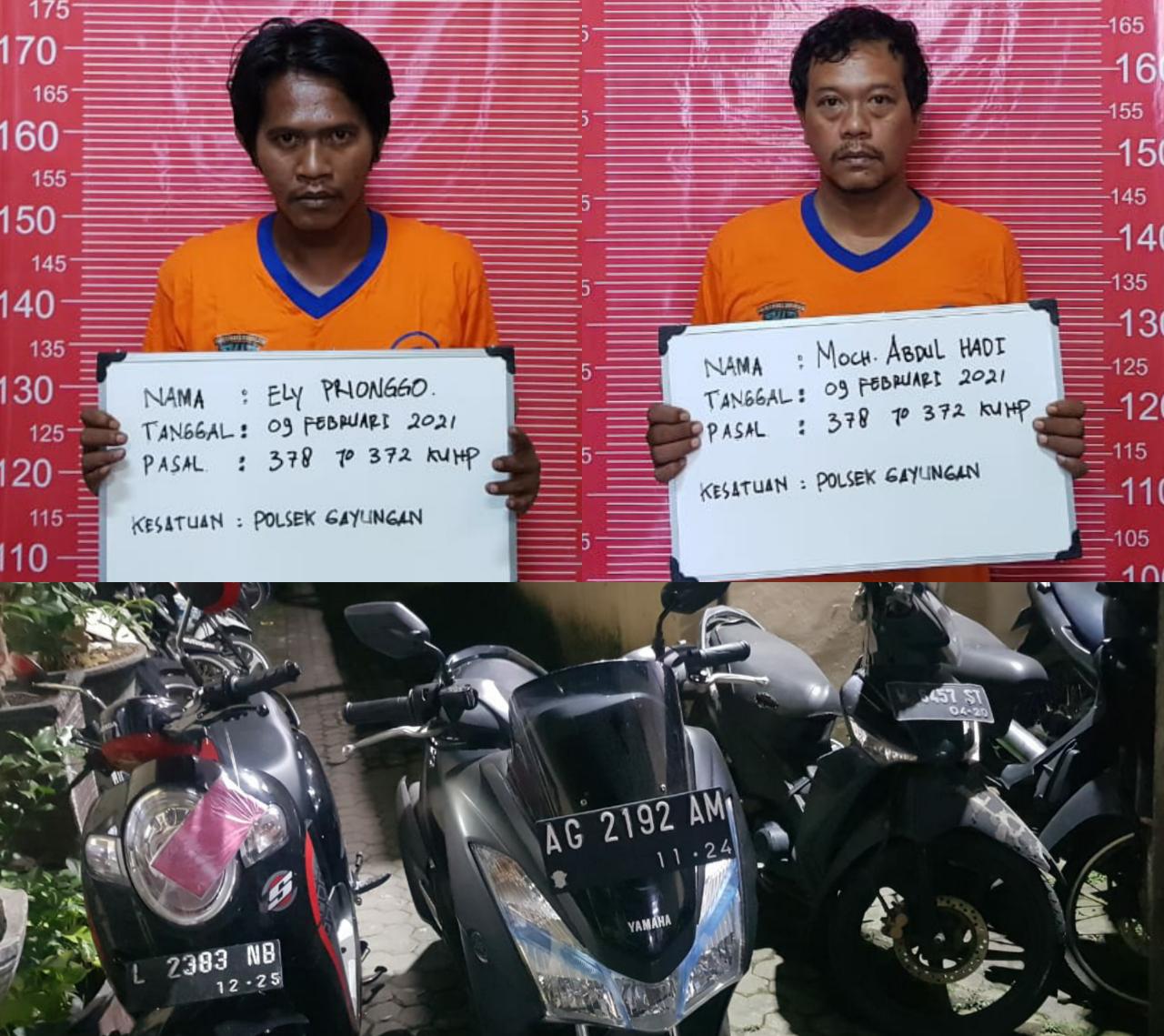 Kedua pelaku penggelapan kendaraan bermotor Ely Prionggo (37) Abdul Hadi (47). 