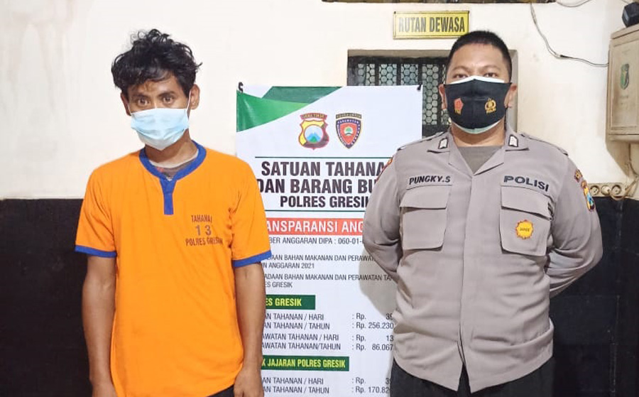 Moch Salahudin pengedar sabu asal Surabaya di amankan Polres Gresik, Sabtu (27/2/2021).