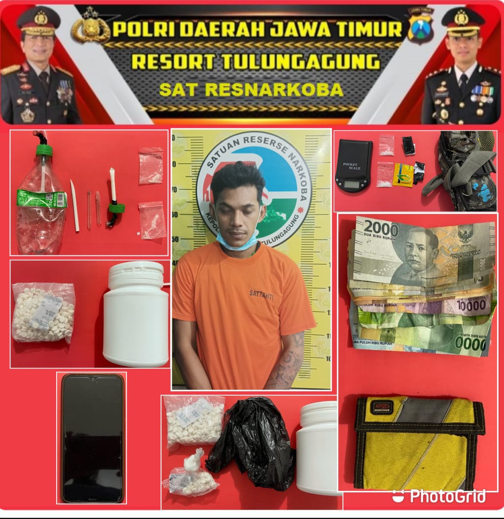 Yudha dan barang bukti yang diamankan di rumahnya.