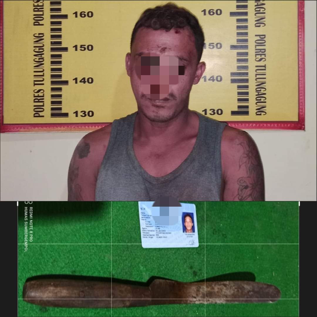 Pelaku saat diamankan di Polsek Sumbergempol. (Dok. Polsek Sumbergempol.