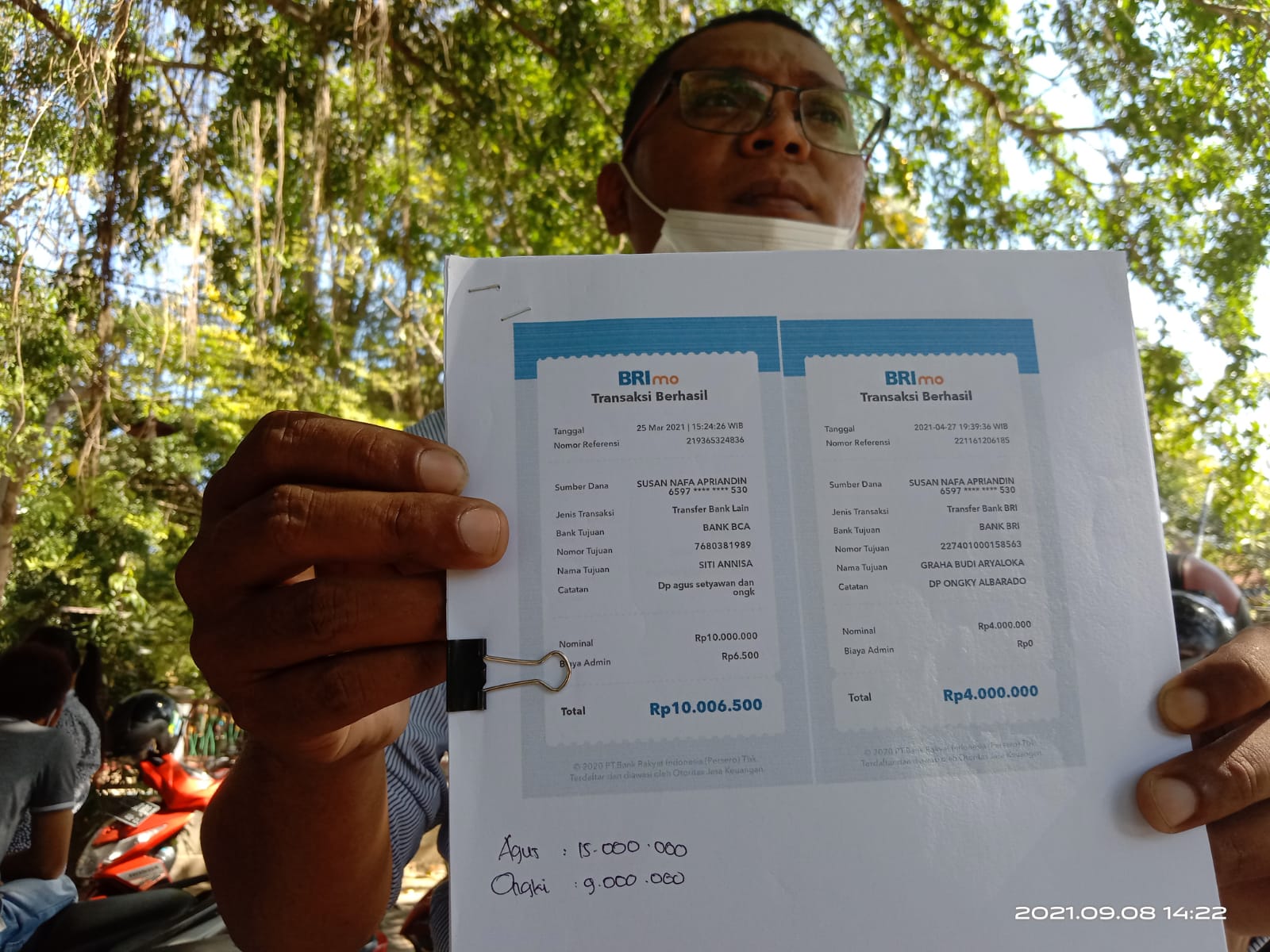 Ridwan saat tunjukan bukti transfer ke SA.