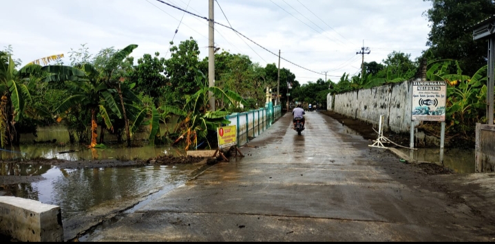 Suasana banjir di Dusun Beluk, Desa Jombok, Kecamatan Kesamben Kabupaten Jombang.