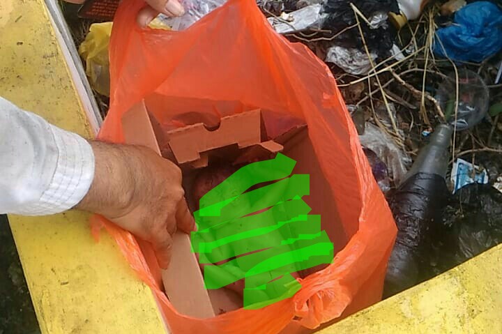 Bayi yang dibuang di dalam tas kresek warna merah di area pemakaman Perumahan Omah Indah Menganti Desa Bringkang, Kecamatan Menganti, Gresik, Rabu (10/3/2021).