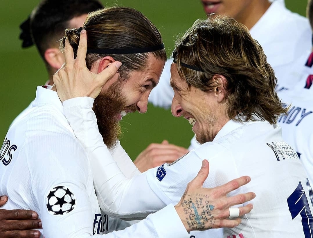 Luca Modric melakukan selebrasi merayakan kemenangan atas Atalanta
