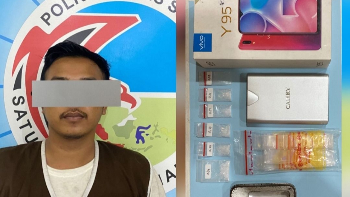 Pelaku dan barang bukti narkotika sabu-sabu.