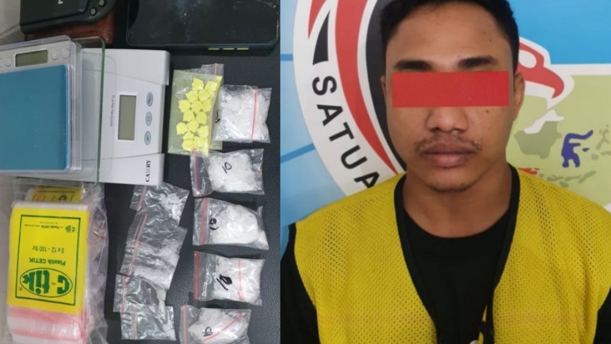 Pelaku kurir dan barang bukti yang diamankan.