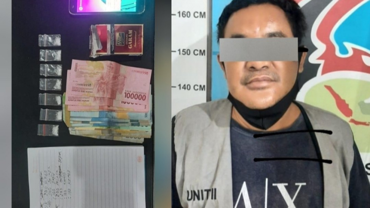 Pelaku kurir sabu dan barang buktinya.