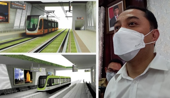 Wali Kota Surabaya Eri Cahyadi dan ilustrasi LRT