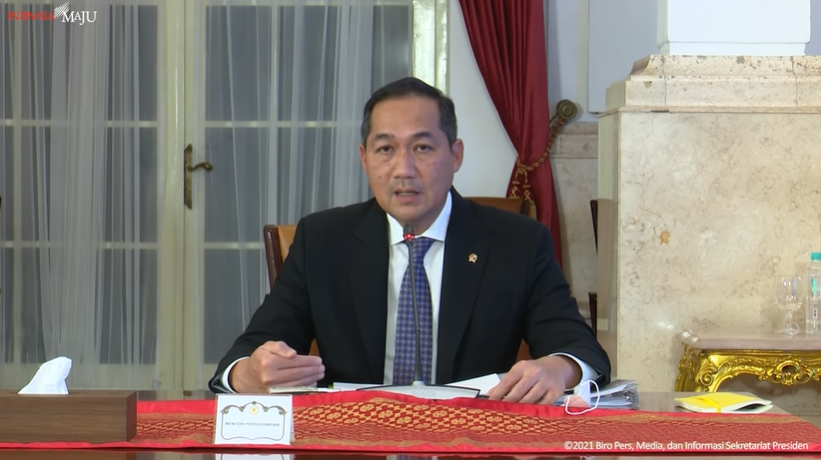 Mendag Muhammad Lutfi menyampaikan keterangan pers mengenai KTT APEC-ABAC. (Setpres)