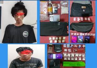 Tersangka dan barang bukti narkoba yang diamankan anggota Polres Kediri Kota (Tribratanews Polri)