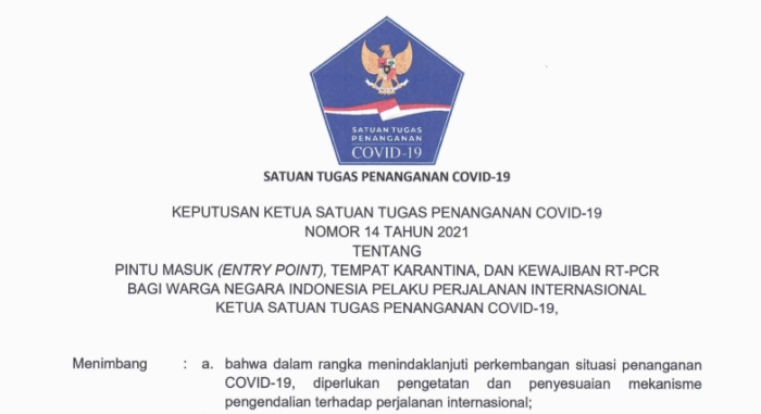 Addendum Kedua Surat Edaran (SE) Nomor 17 Tahun 2021 tentang Ketentuan Perjalanan Orang Dalam Negeri pada Masa Pandemi Corona Virus Disease 2019 (COVID-19).