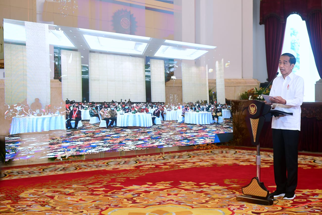 Presiden Joko Widodo saat membuka Kongres IV PA GMNI 2021, secara virtual dari Istana Negara, Jakarta, Senin (06/12/2021). (Setpres)