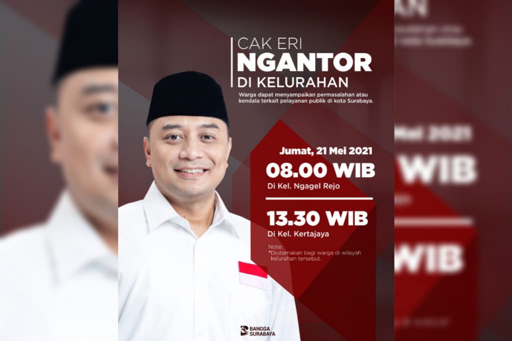 Jadwal Wali Kota Surabaya Eri Cahyadi ngantor di kantor kelurahan. (Twitter @banggasurabaya)