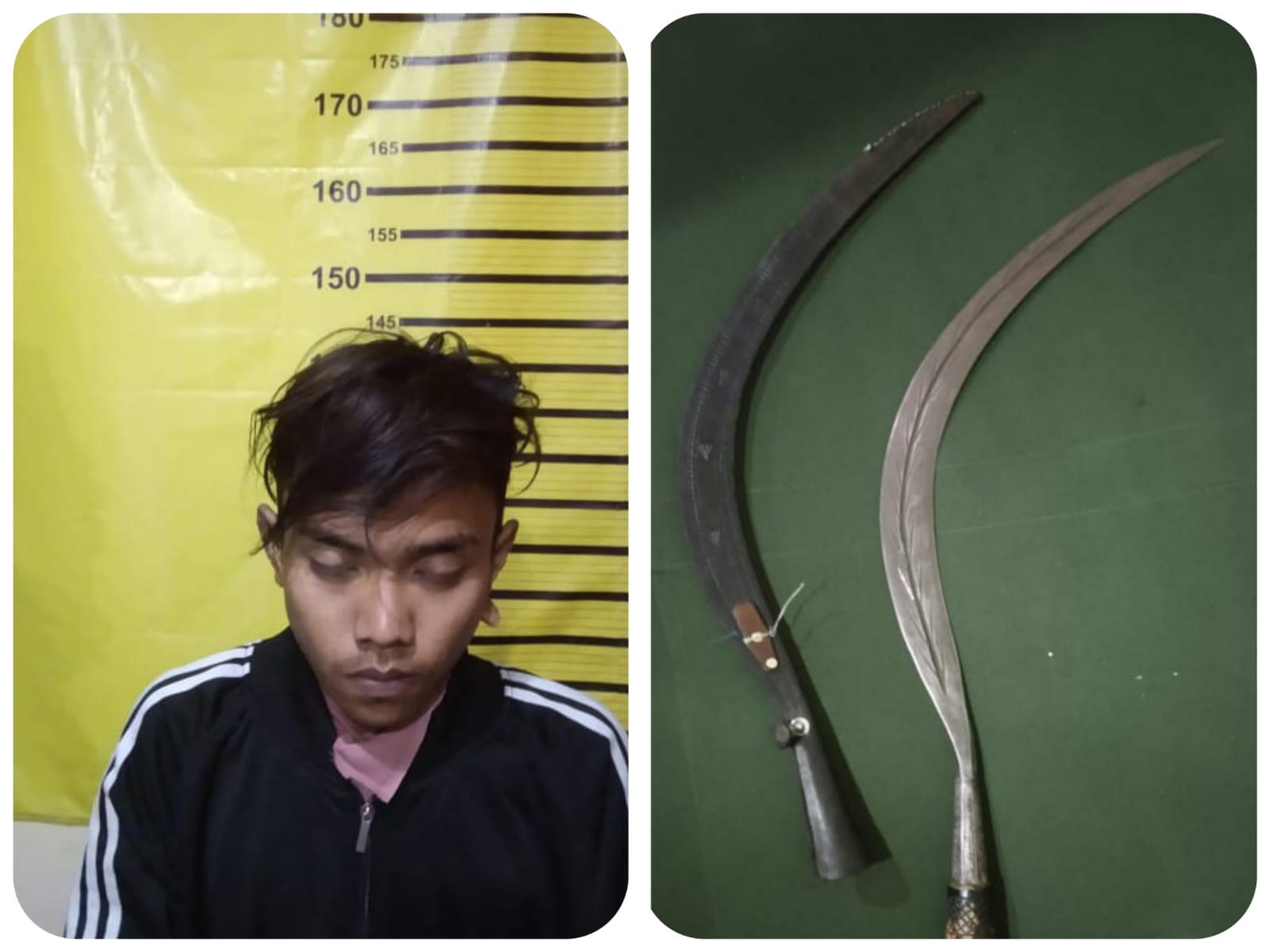 Faizadatul Umam (19) dan barang bukti celurit.