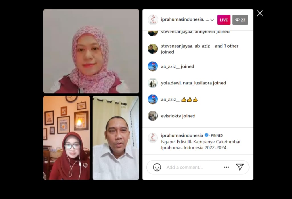 NGAPEL - Ngobrol Ala Pranata Humas Eksis Live di Instagram bertajuk Edisi Spesial Ngobrol Bareng Kandidat Ketua Umum Iprahumas Periode 2022-2024. (ist)