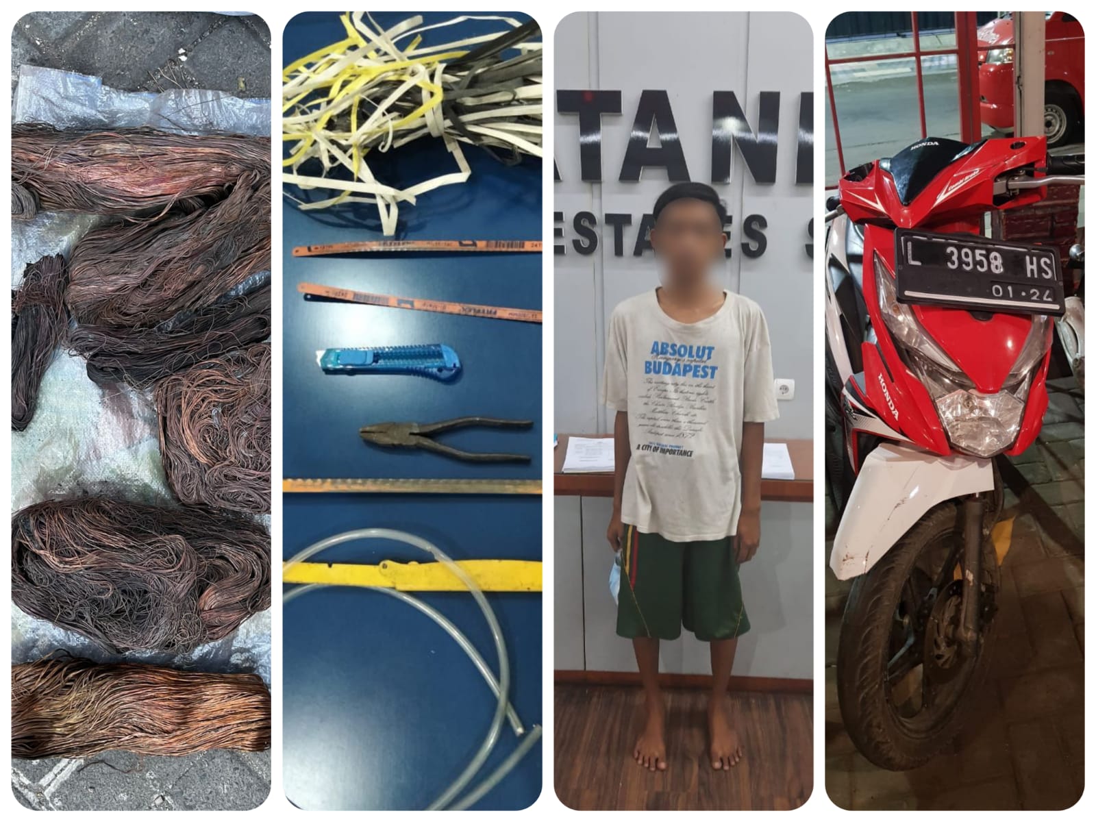 Pelaku pencurian dan barang bukti yang diamankan Polisi.