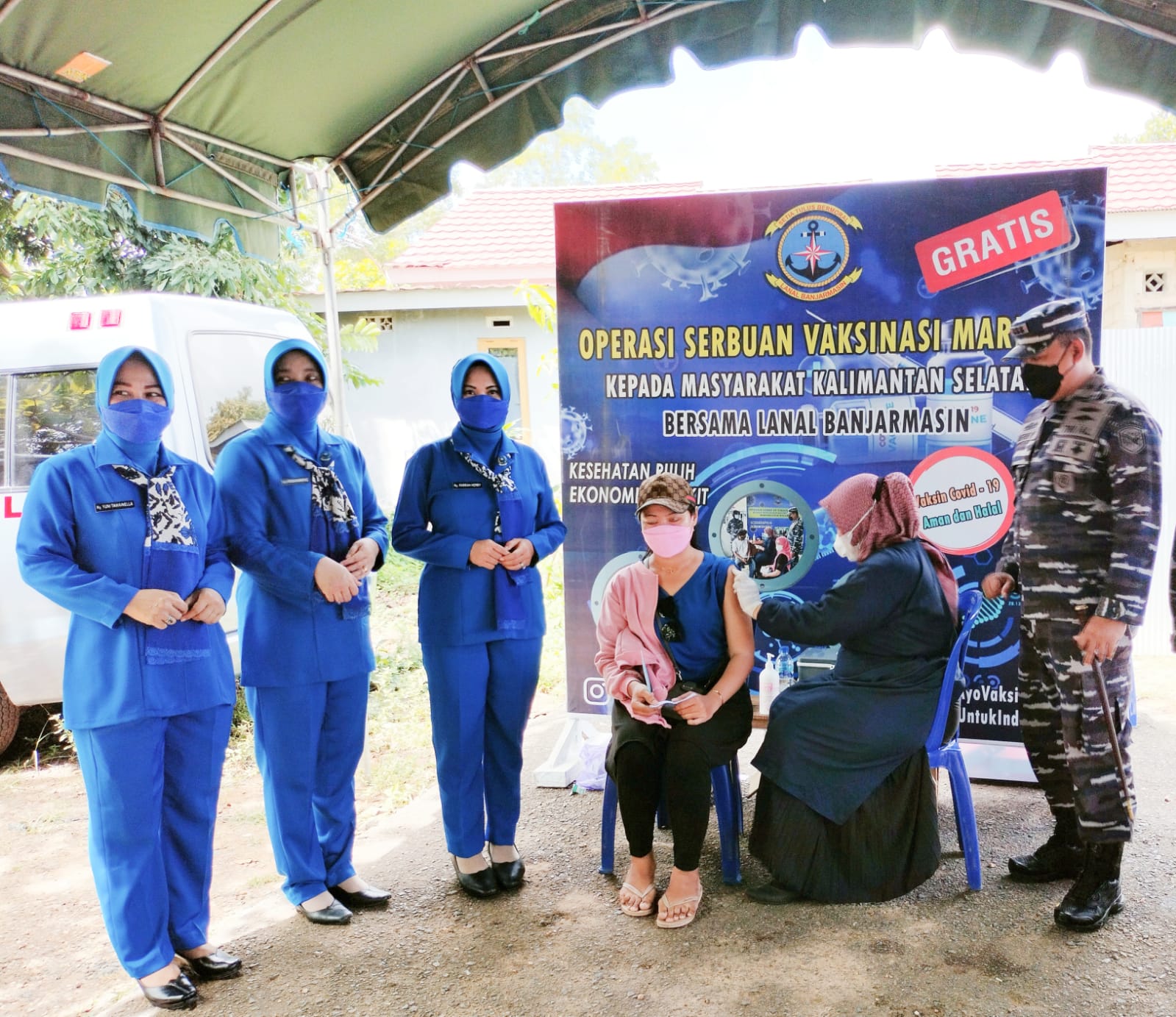  Suasana Serbuan Vaksin Masyarakat Maritim yang digelar Pangkalan Angkatan Laut (Lanal) Banjarmasin.
