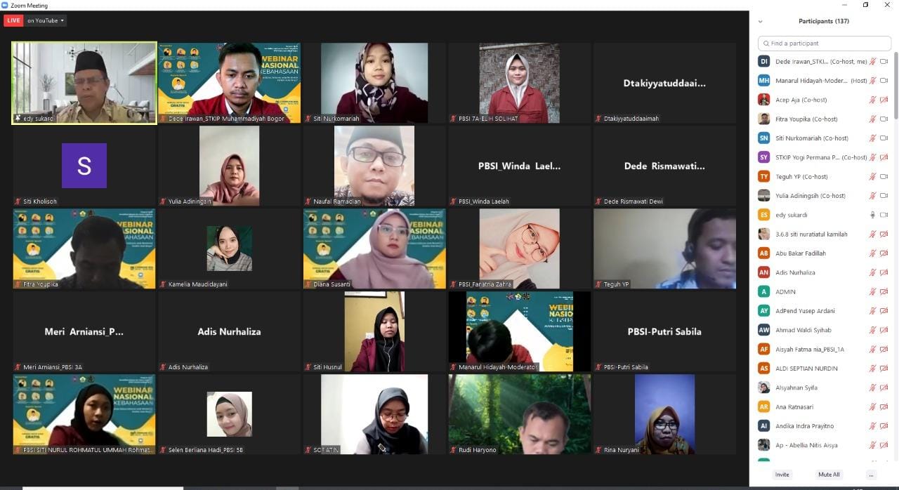 Webinar Nasional Kebahasaan "Pembinaan Bahasa Indonesia untuk Membentuk Karakter Anak Bangsa."