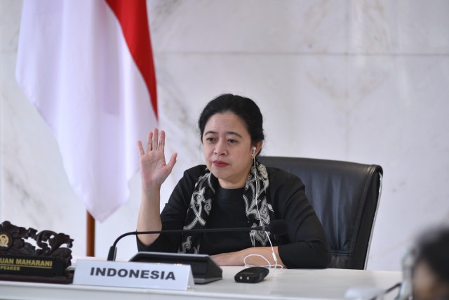 Ketua DPR RI uan Maharani saat membuka Forum Parlemen MIKTA Tahun 2022 secara virtual.
