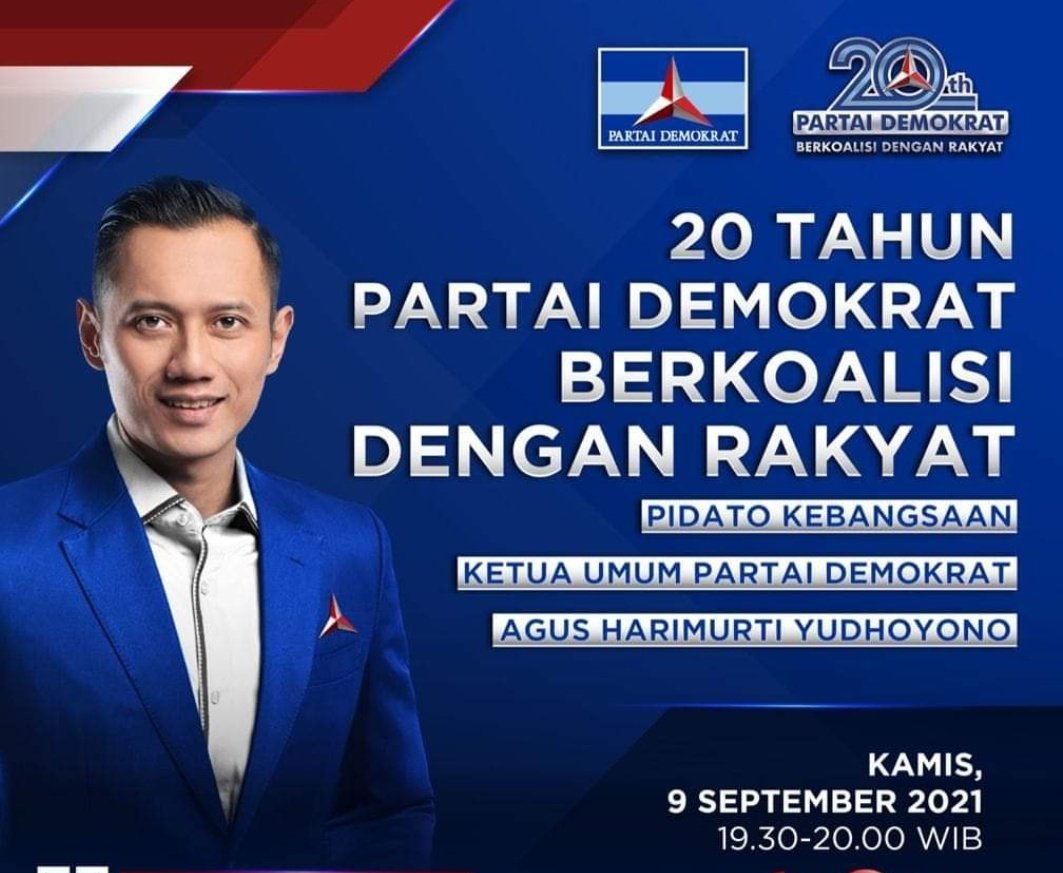 Agenda pidato kebangsaan dari Ketum Partai Demokrat Agus Harimurti Yudhoyono.