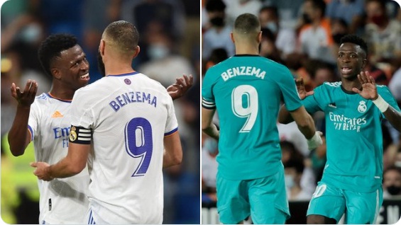 Duet penyerang Real Madrid Karim Benzema dan Vinicius Jr. (Twitter @realmadriden)