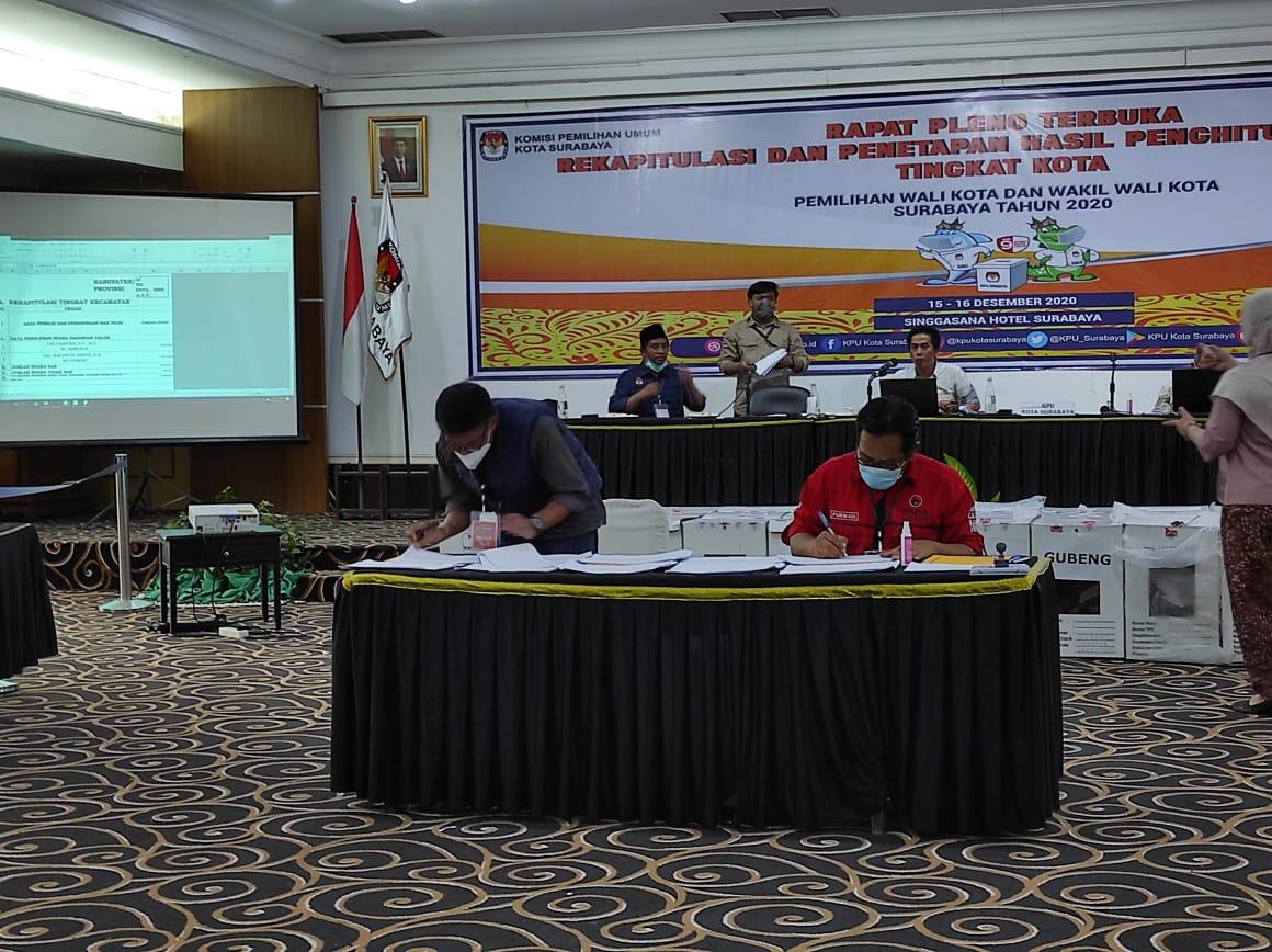 KPU Surabaya menuntaskan rapat pleno rekapitulasi Pilwali Surabaya 2020 di, Kamis (17/12/2020). 