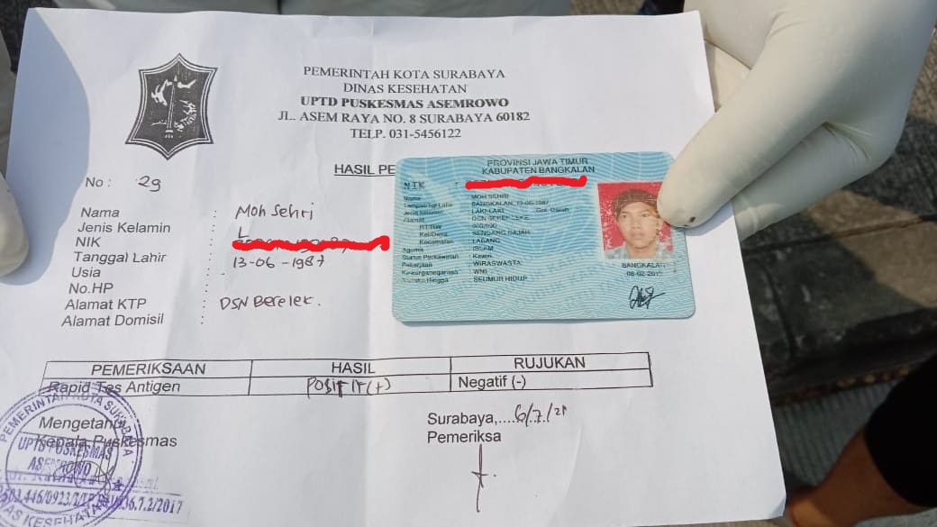 Identitas warga Bangkalan yang kabur dan ditinggalkan ke petugas di Jembatan Suramadu.
