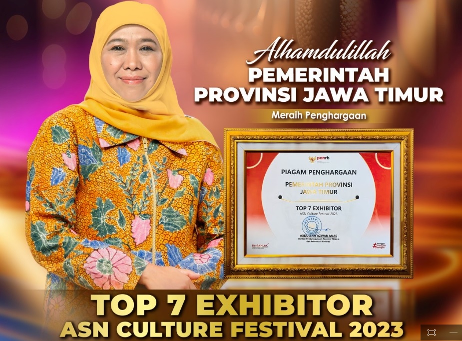 Pemprov Jawa Timur menerima penghargaan Top 7 Exhibitor dalam ASN Culture Fest 2023 