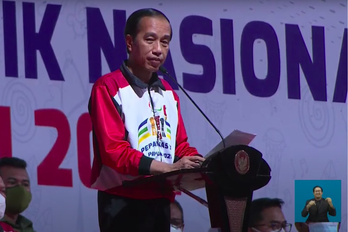Presiden Jokowi dalam sambutannya pada Penutupan Peparnas XVI Papua, di Stadion Mandala, Kota Jayapura. (YouTube Sekretariat Presiden)