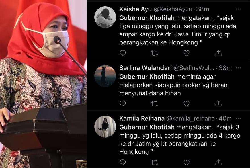 Gubernur Khofifah dan cuplikan ciutan netizen di Twitter 