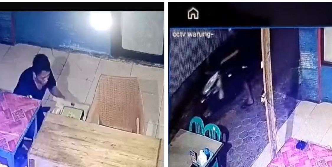 Rekaman CCTV ketika maling sedang beraksi menggasak Warung Makan Surabaya Km 1,5 Tjilik Riwut Kota Palangka Raya. (Foto: Istimewa/RRI)