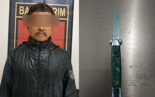 Tersangka penusukan dan pisau yang digunakan