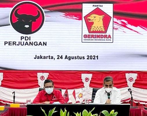 Pertemuan Sekjen PDIP Hasto Kristiyanto dengan Sekjen Gerindra Ahmad Muzani (screenshot zoom)