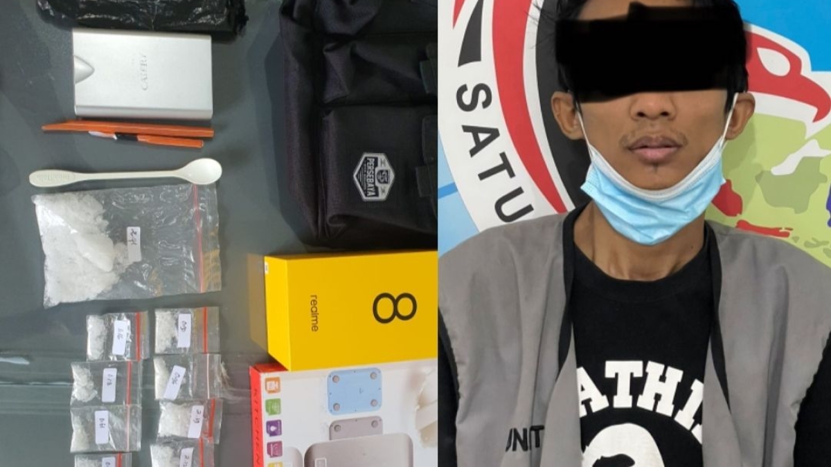 Pelaku dan barang bukti sabu milik pelaku.