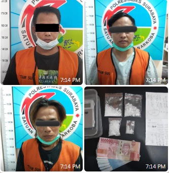 Ketiga tersangka dan barang buktinya.
