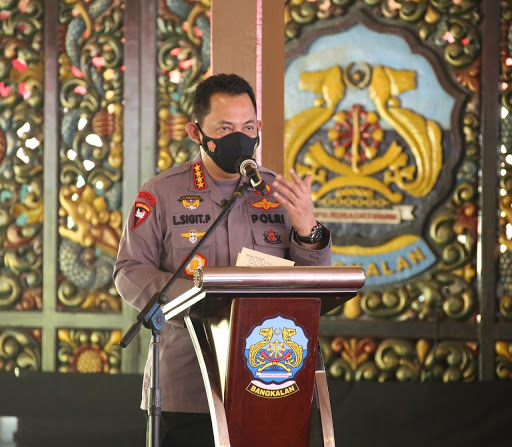 Kapolri Jenderal Listyo Sigit Prabowo saat memberisambutan di Bangkalan.