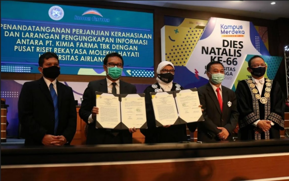 Foto dokumentasi penandatanganan kerjasama pengembangan Vaksin Covid-19 Merah Putih Unair dengan PT Biotis Pharmacheuticals Indonesia dan Rumah Sakit dr. Soetomo Surabaya, beberapa waktu lalu